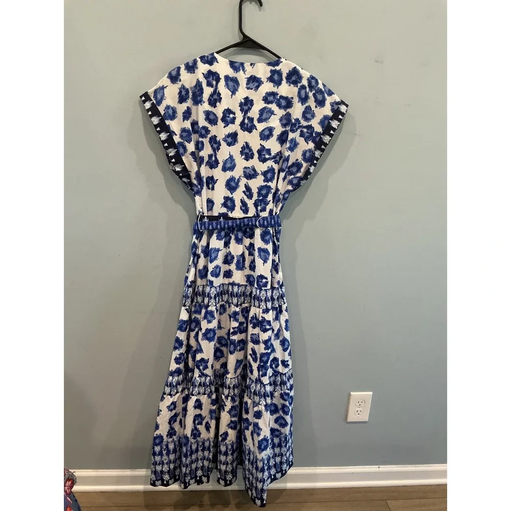 Abercrombie & Fitch Womens Tiered Poplin Maxi Dress S Blue Euro Summer Fall